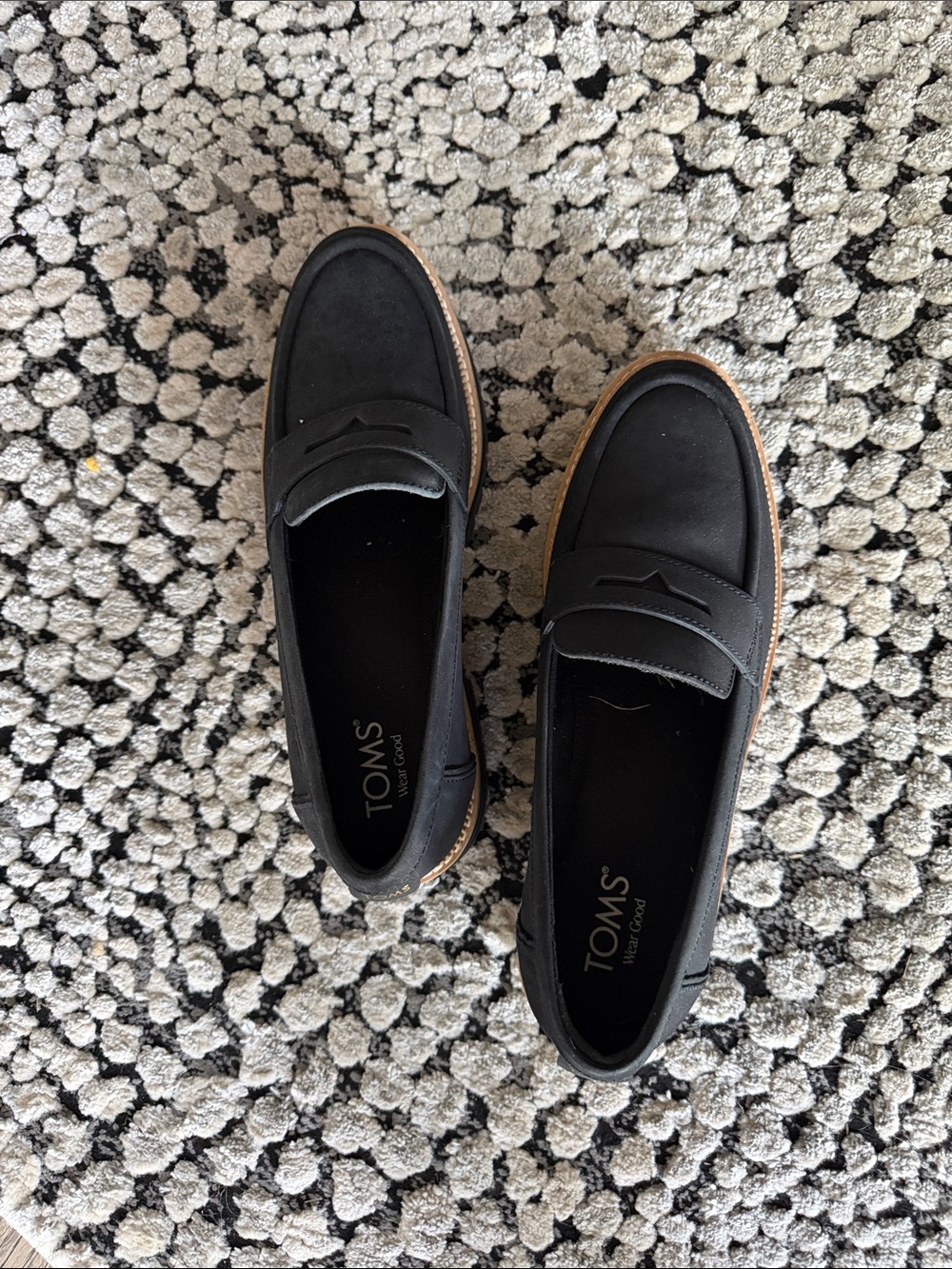 TOMS Black Women's Loafer Flats with Brown Trim